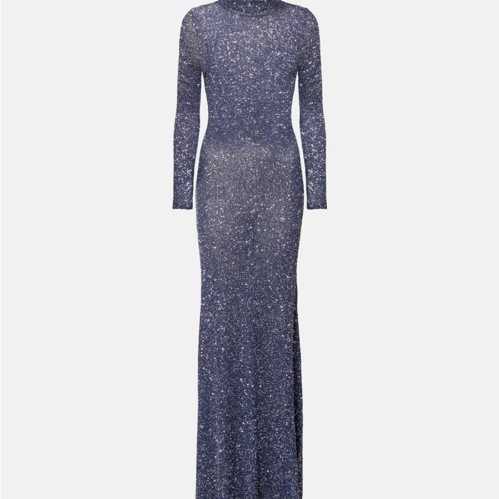 Balenciaga Glittering Long Sleeve Dress - Midnight Blue